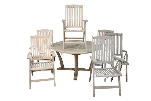 EIGHT PIECE TEAK OUTDOOR DINING SET