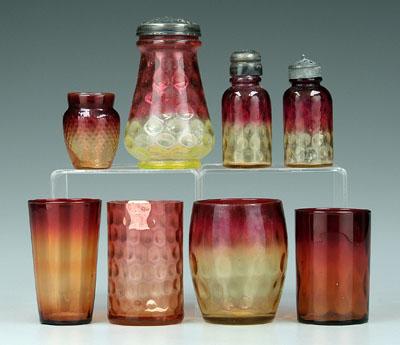 Eight pieces amberina glass: