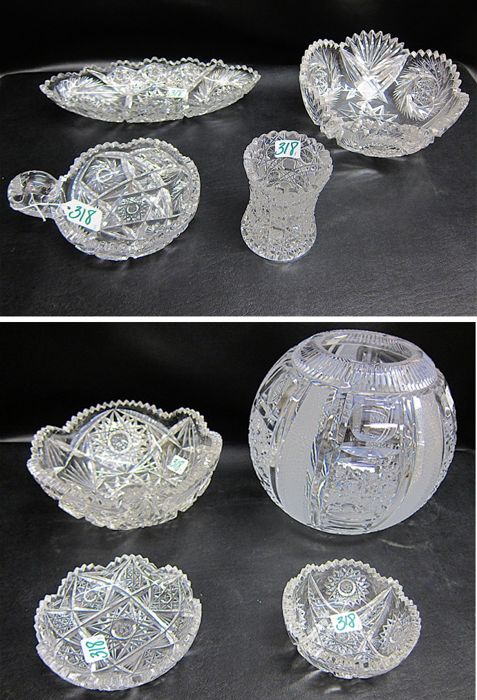 EIGHT PIECES AMERICAN CUT GLASS