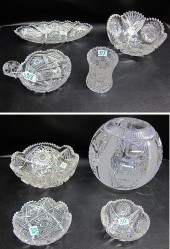 EIGHT PIECES AMERICAN CUT GLAS