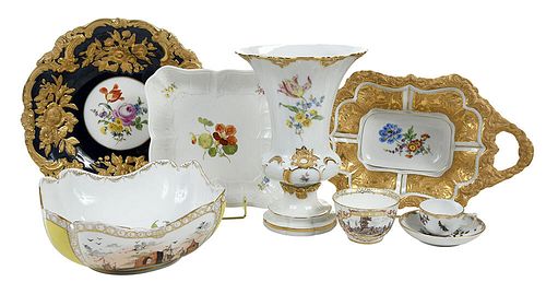 EIGHT PIECES MEISSEN HAND PAINTED