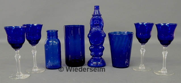 Eight pieces of cobalt blue