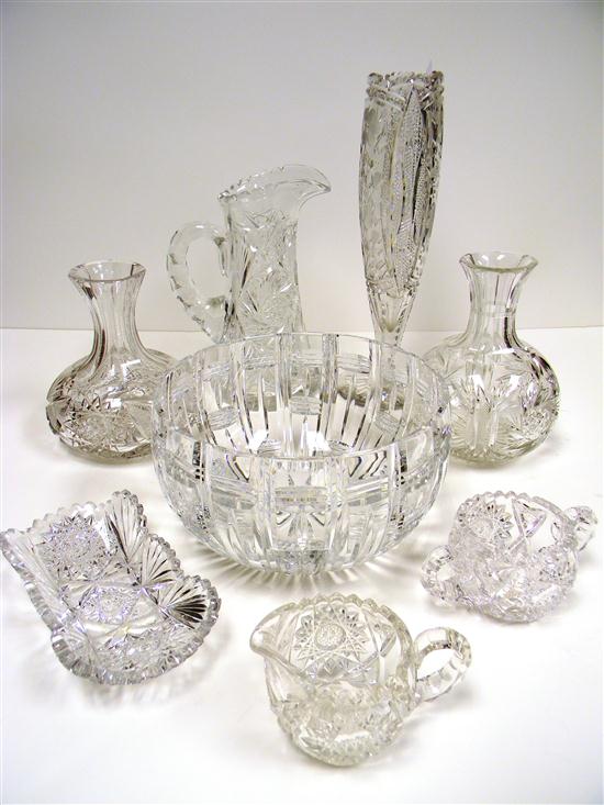 Eight pieces of cut glass