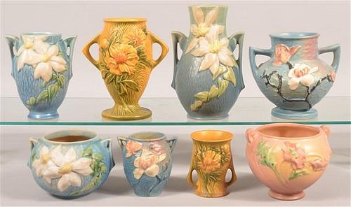EIGHT PIECES OF ROSEVILLE ART