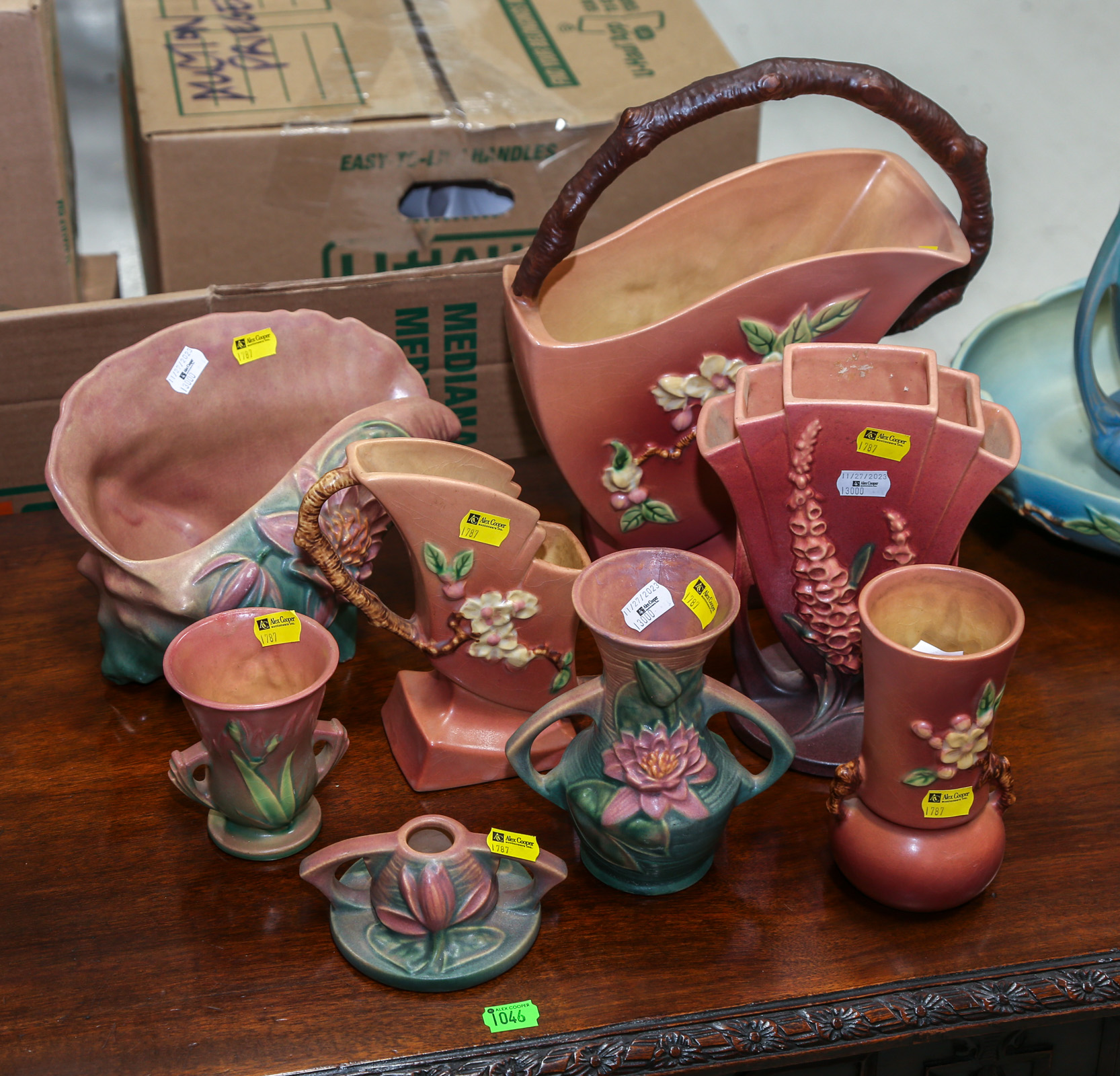 EIGHT PIECES OF ROSEVILLE ART