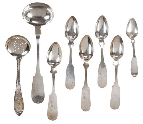 EIGHT PIECES SOUTHERN COIN SILVER
