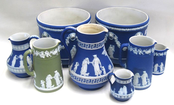 EIGHT PIECES WEDGWOOD JASPERWARE: