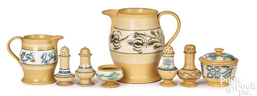 EIGHT PIECES YELLOWWARE, 19TH