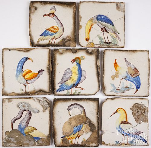 EIGHT POLYCHROMED DELFT BIRD TILES,