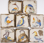 EIGHT POLYCHROMED DELFT BIRD T