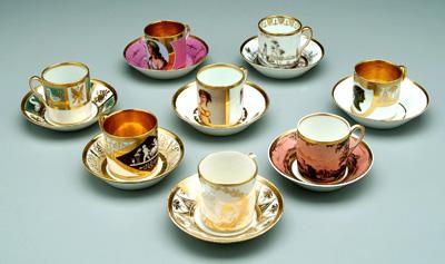 Eight porcelain cups, saucers: hand