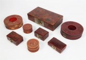 EIGHT RED LACQUER ASIAN BOXES