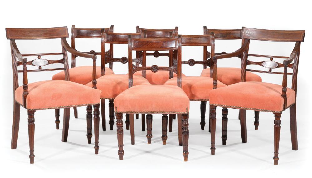 EIGHT REGENCY CARVED MAHOGANY