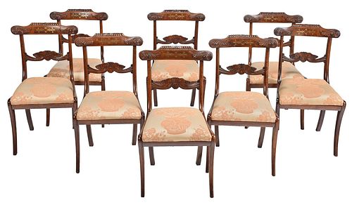 EIGHT REGENCY STYLE BRASS INLAID
