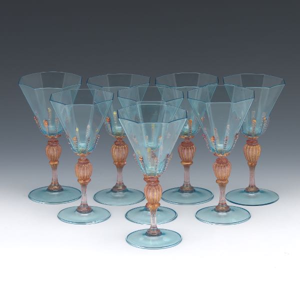 EIGHT SALVIATI MURANO AZURE AND