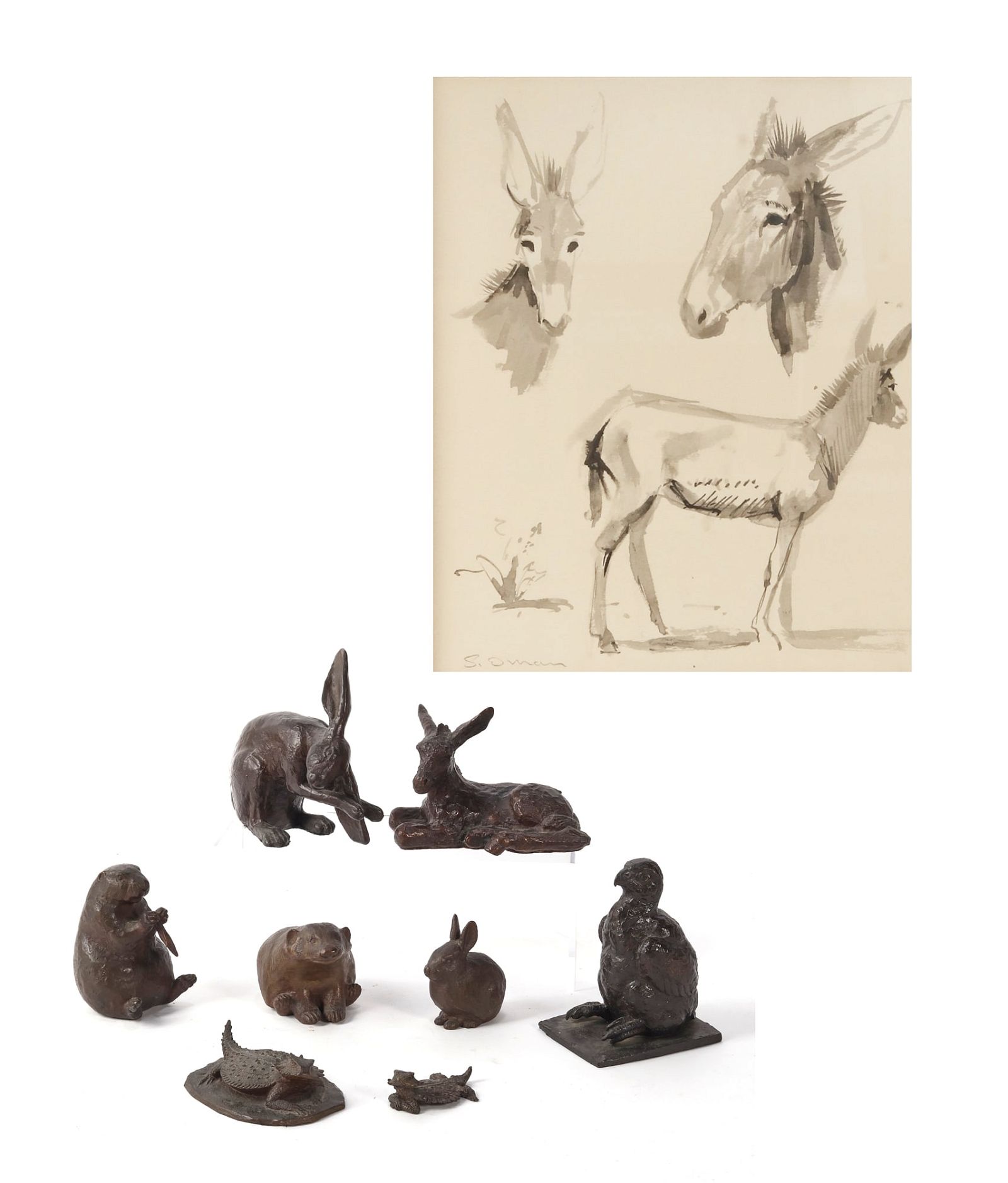 EIGHT SHERMAN OMAN BRONZE MODELS OF