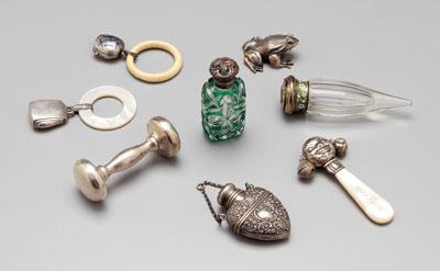Eight silver items: sterling baby