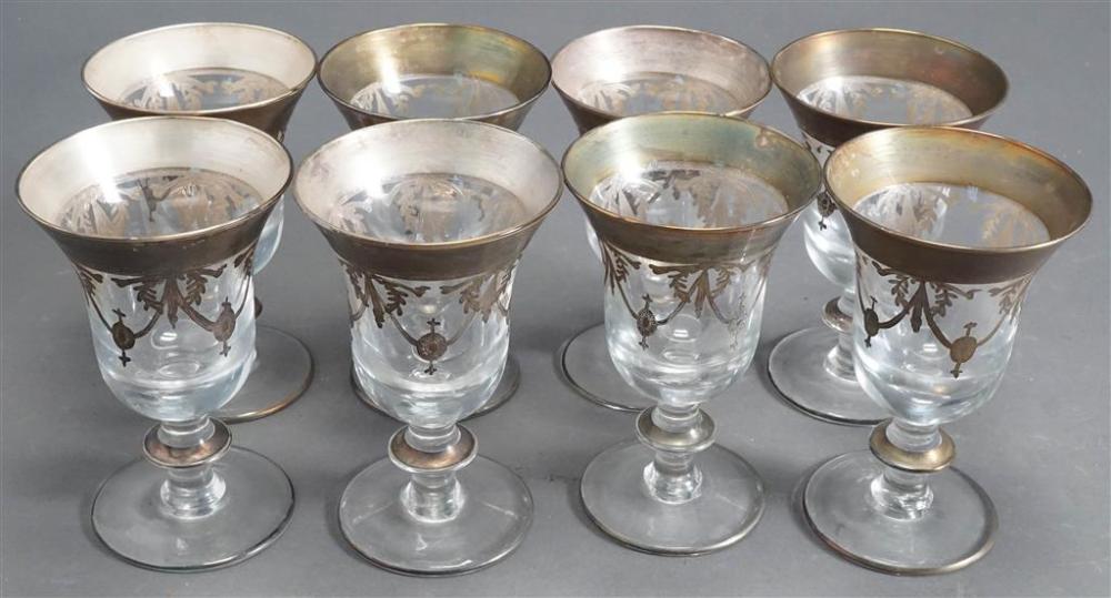 EIGHT SILVER OVERLAY GLASS