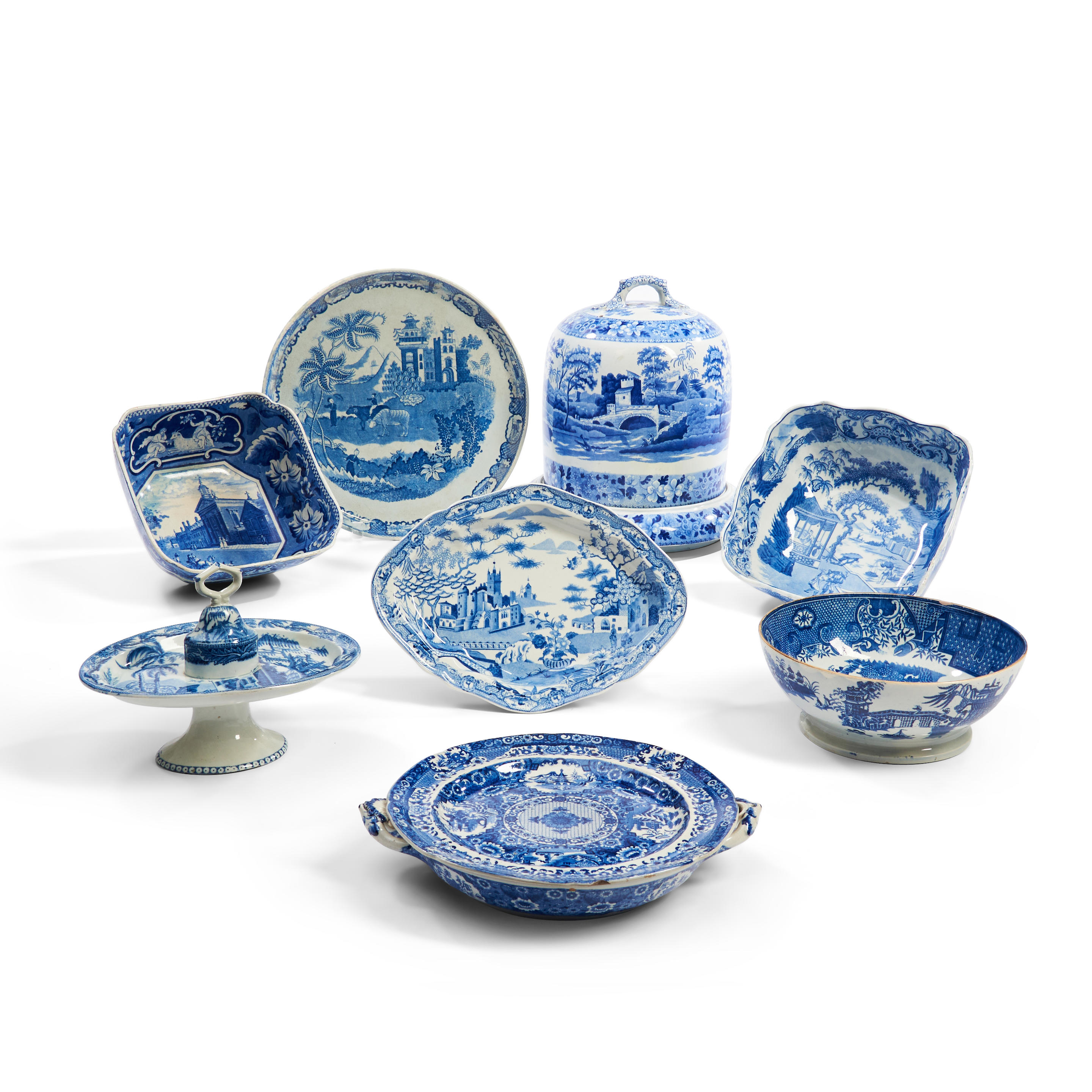 EIGHT STAFFORDSHIRE BLUE TRANSFER
