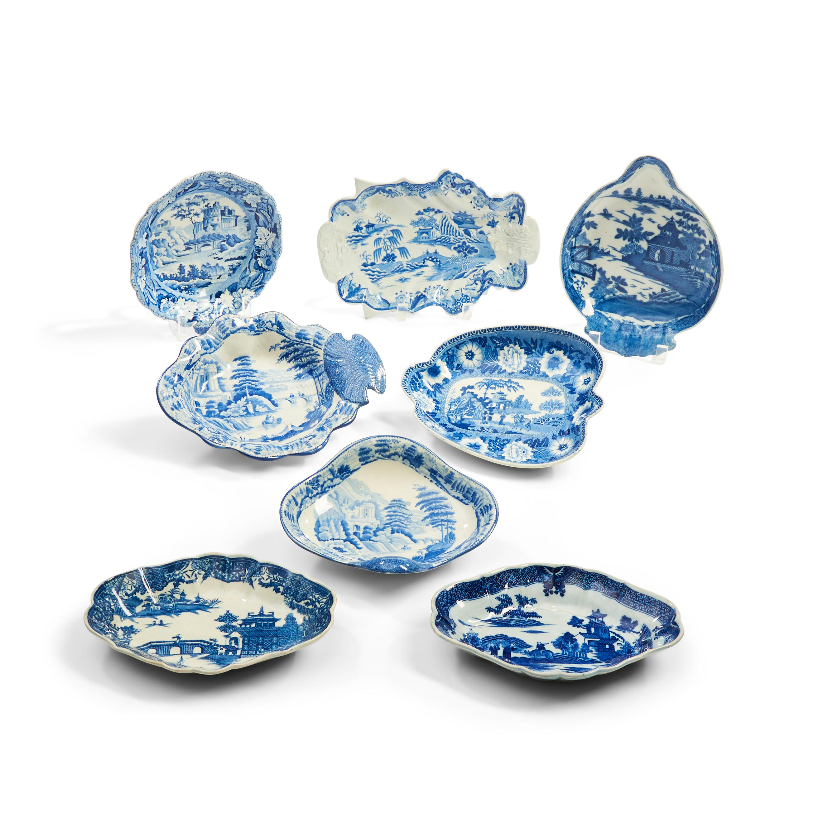 EIGHT STAFFORDSHIRE BLUE TRANSFER