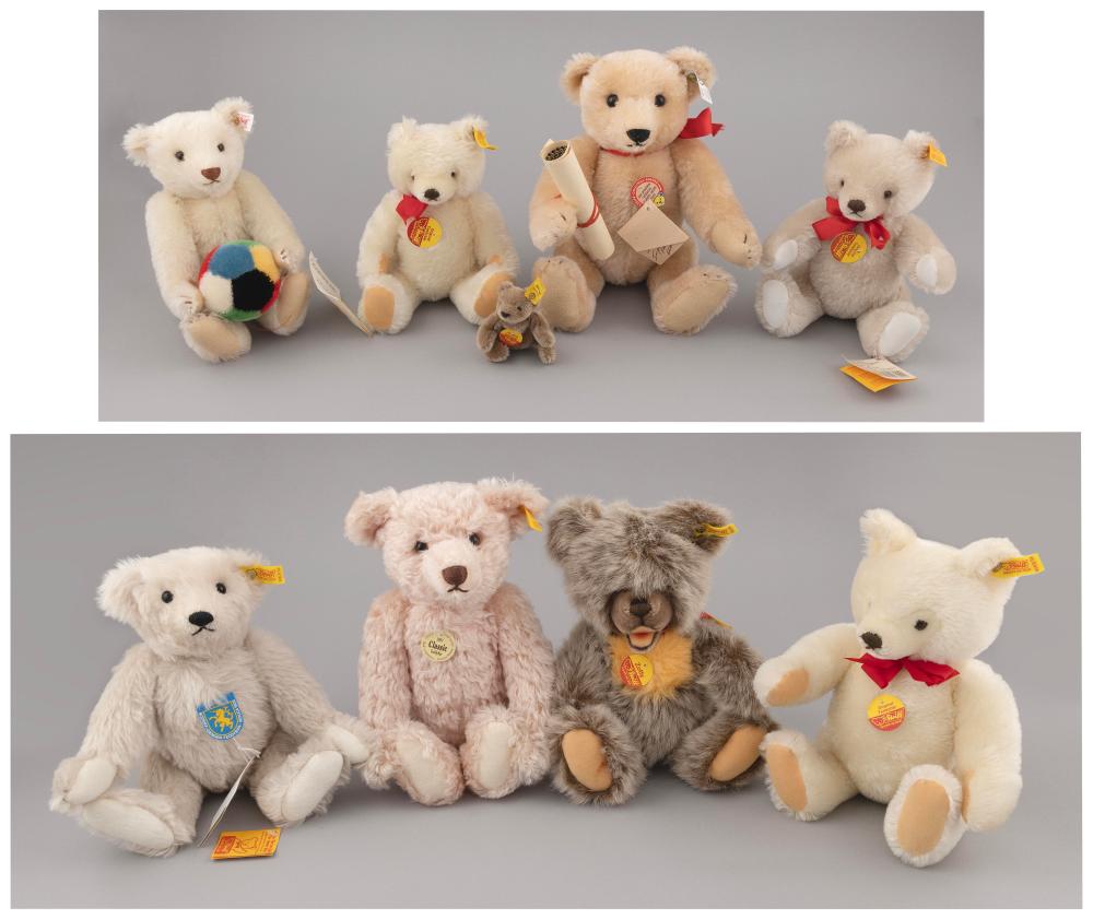 EIGHT STEIFF BEARS WITH TAGS