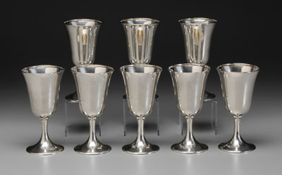 Eight sterling goblets: flared