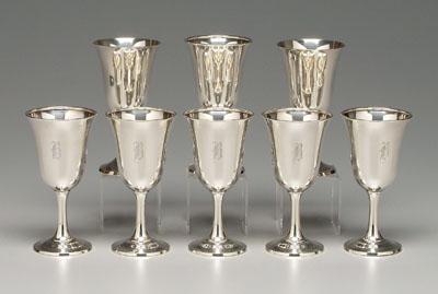 Eight sterling goblets: six