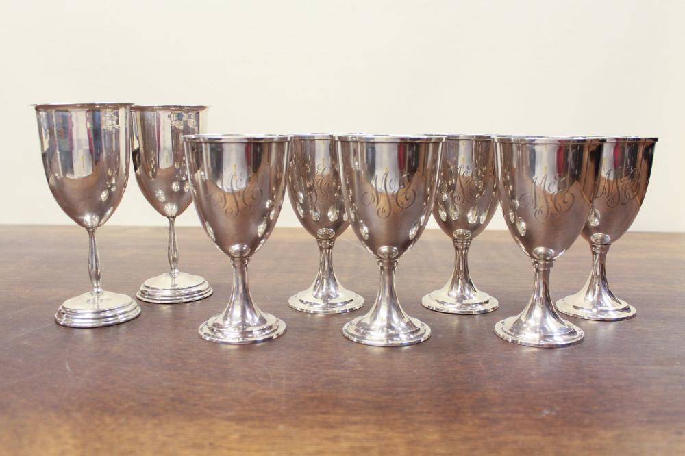 EIGHT STERLING SILVER GOBLETS,