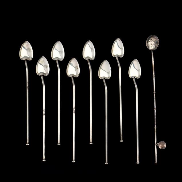 EIGHT STERLING SILVER HEART STIRRER