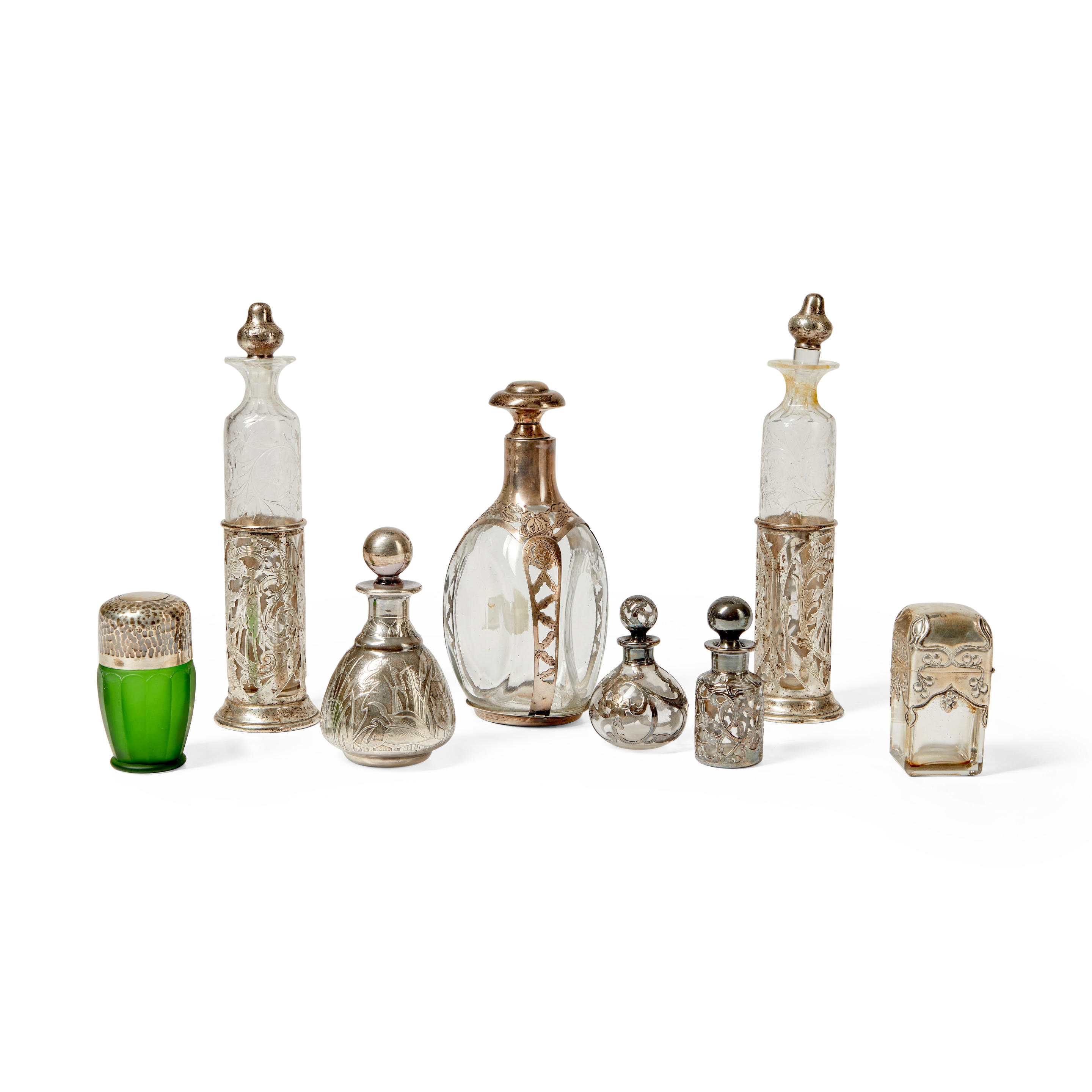 EIGHT STERLING SILVER-OVERLAY GLASS