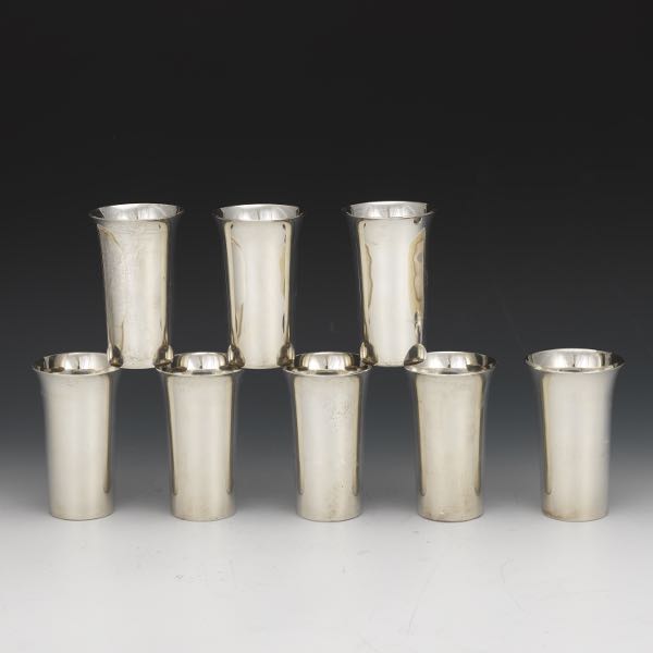 EIGHT STERLING SILVER TALL TUMBLERS