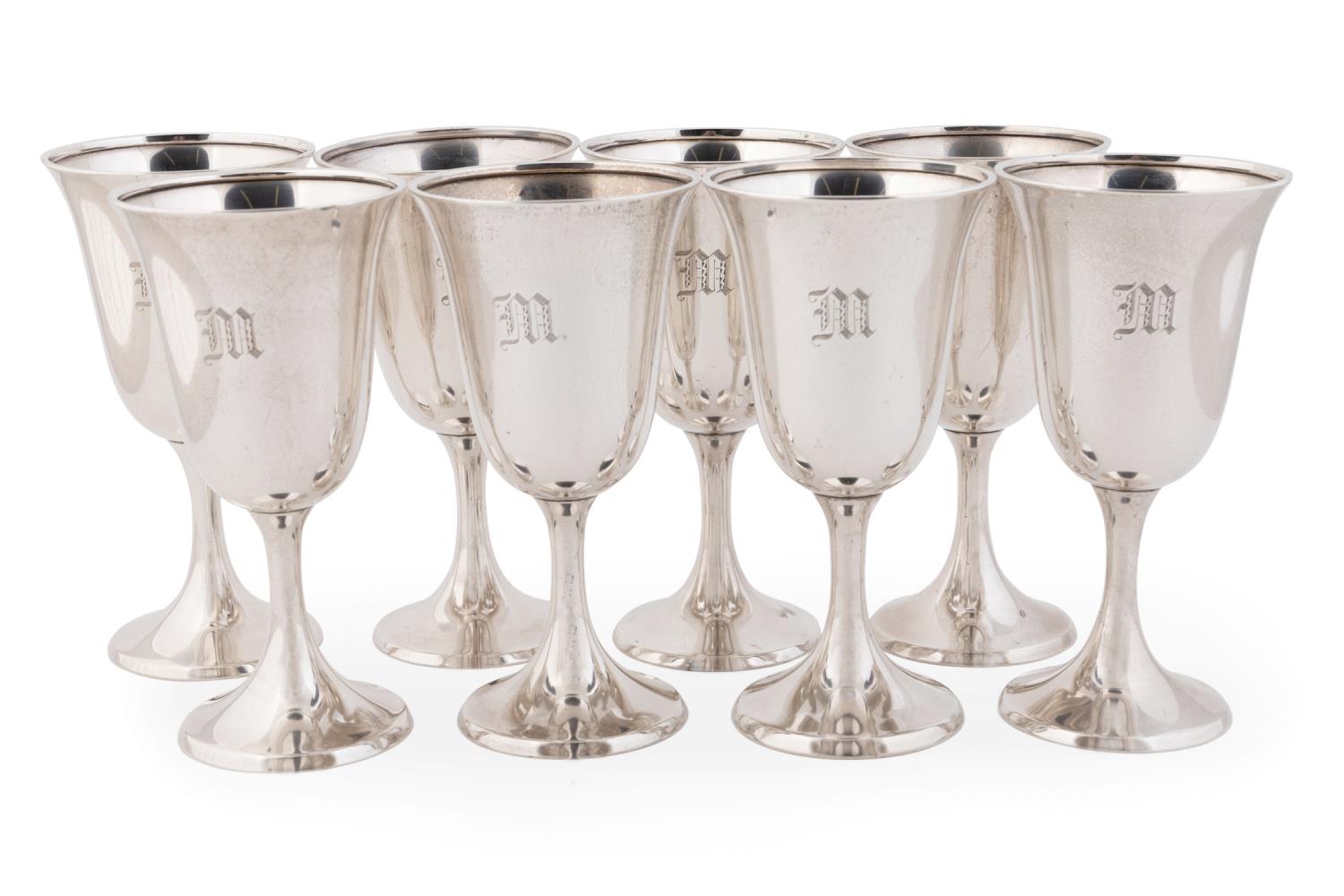 EIGHT STERLING SILVER WATER GOBLETS