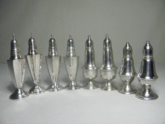 Eight sterling silver weighted salt