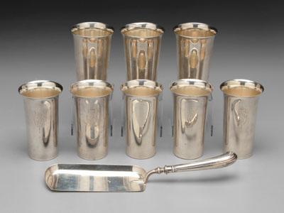 Eight sterling tumblers, flared