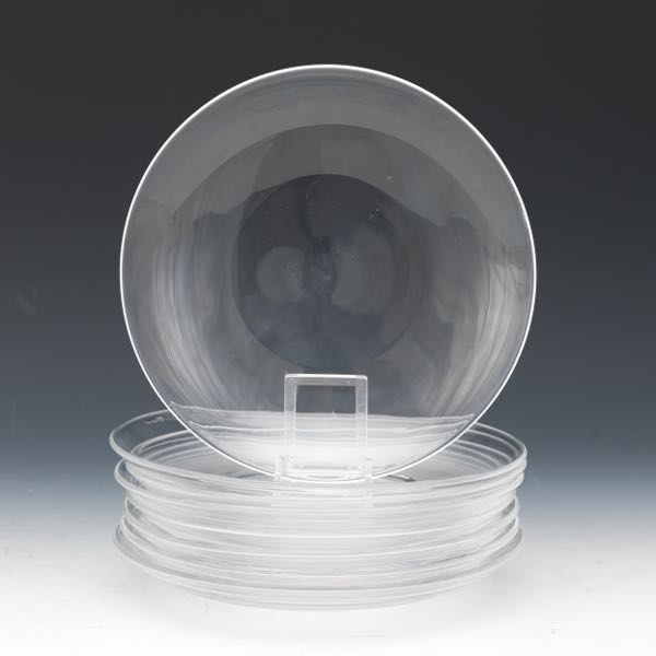 EIGHT STEUBEN GLASS SALAD PLATES,