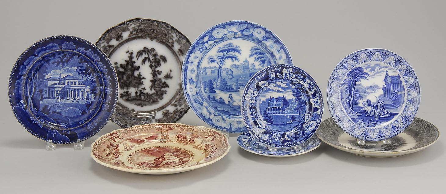 EIGHT TRANSFERWARE PLATES19th