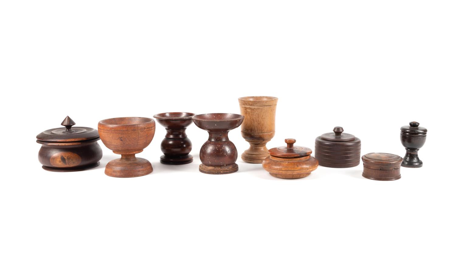 EIGHT TREENWARE WOODEN DOMESTIC