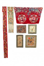 EIGHT UNFRAMED CHINESE EMBROID