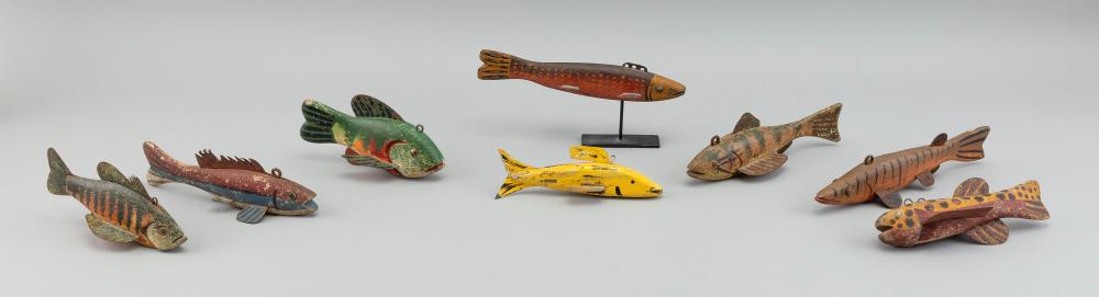 EIGHT VINTAGE FISHING DECOYS 20TH