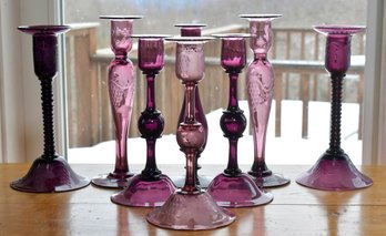 Eight vintage Pairpoint amethyst