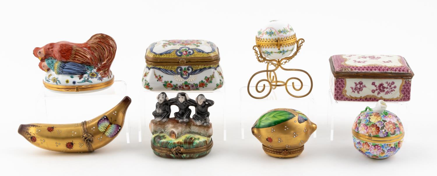 EIGHT WHIMSICAL PAINTED PORCELAIN