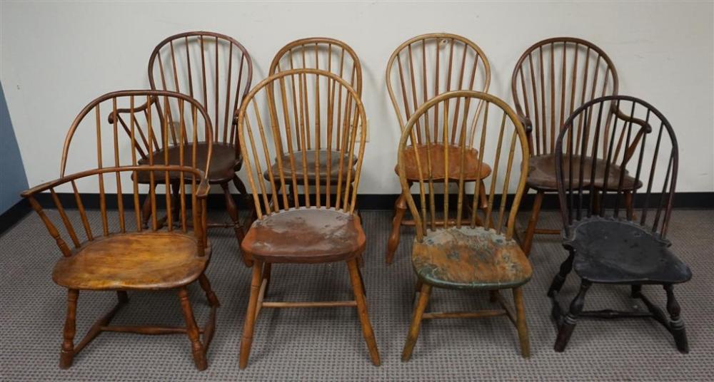 EIGHT WINDSOR TURNED MAPLE, HICKORY