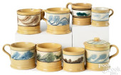 EIGHT YELLOWWARE MUGS, 19TH C.