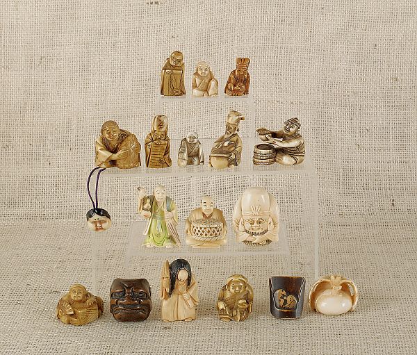 Eighteen Japanese carved ivory