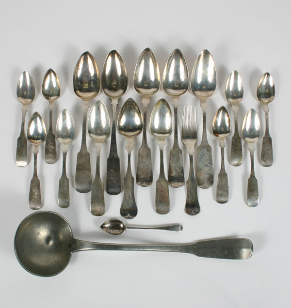 Eighteen pieces of coin silver