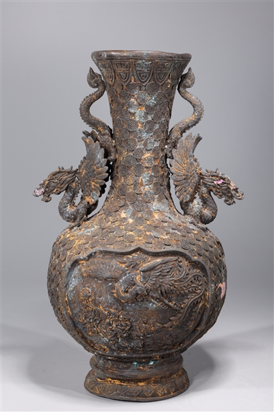 Elaborate Chinese bronze metal vase