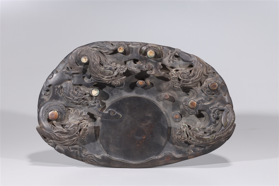 Elaborately carved Chinese inkstone