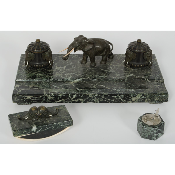 Elephant Marble and Bronze Desk Set