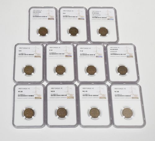 ELEVEN 1 CENT EAGLES-GRADEDEleven 1