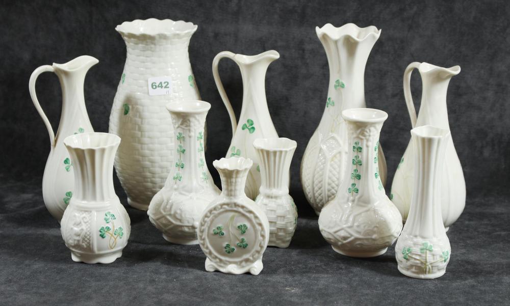 ELEVEN ASSORTED BELLEEK PORCELAIN